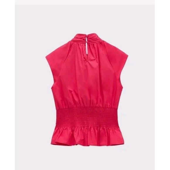 ZARA Fuchsia Pink Bow Poplin Top XS Sleeveless Statement Blouse Fitted Chic - Picture 3 of 11